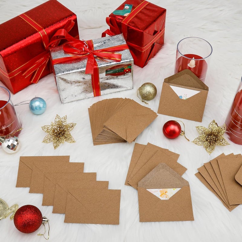 Keketer 100 Pack 4 x 2.75" Mini Envelopes 120GSM Gift Card Kraft Envelopes Bulk Small Paper Gift Card Sleeves Greeting Card Business Card Brown Tiny Envelope Pockets for Card & Invitation - Image 5